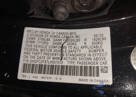 2020 Honda Civic Sport из США, поврежденный, VIN 2HGFC2F87LH557015